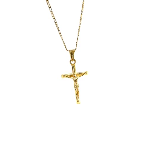 24k gold-filled crucifix necklace for men and women with a detailed pendant and delicate chain. Ideal for expressing faith and style.