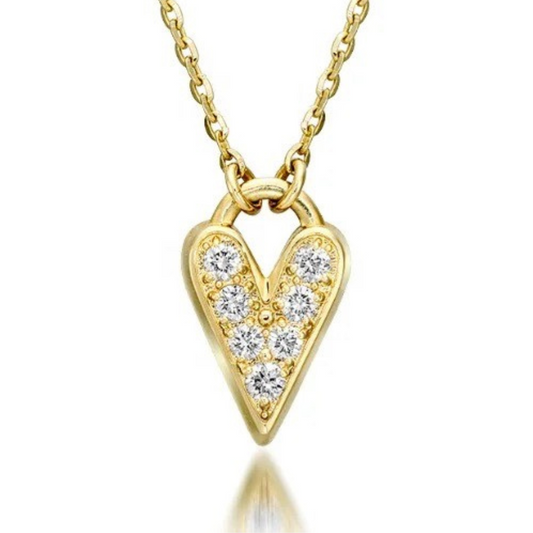 14K gold hollow heart pendant necklace with zircon stones, showcasing refined beauty and elegance for any occasion.