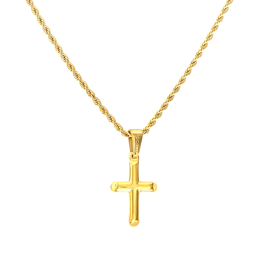 Diamond Cut Miami Cuban Link 2mm Rope Chain Necklace with Small Cross Pendant,18,20 inches, 24K Gold Filled