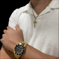 Load image into Gallery viewer, Man wearing a gold ICC Dive Watch and a cross necklace, showcasing a stylish look for everyday wear.
