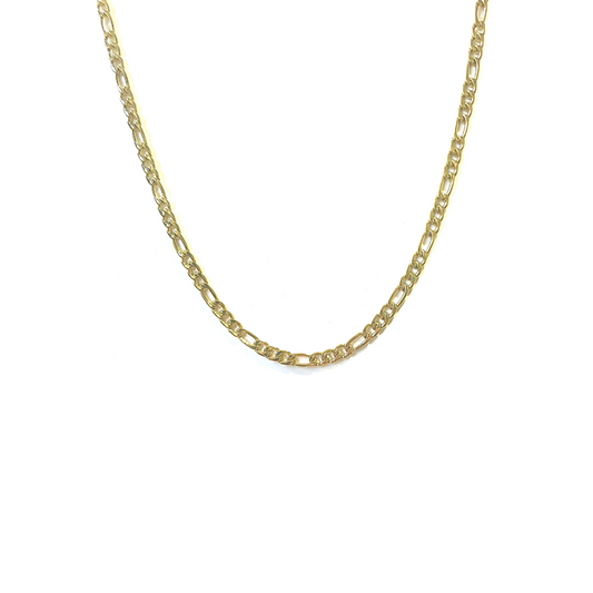 14K gold-filled Figaro chain necklace, 4mm width, 22 inches, featuring alternating links for elegant style.