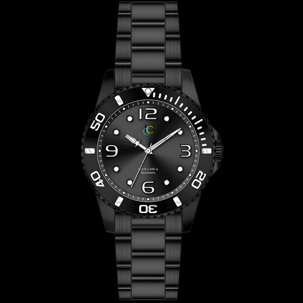 ICC Dive Watch in black carbon with a matte finish, featuring a durable design and iconic Michael Sword symbol.